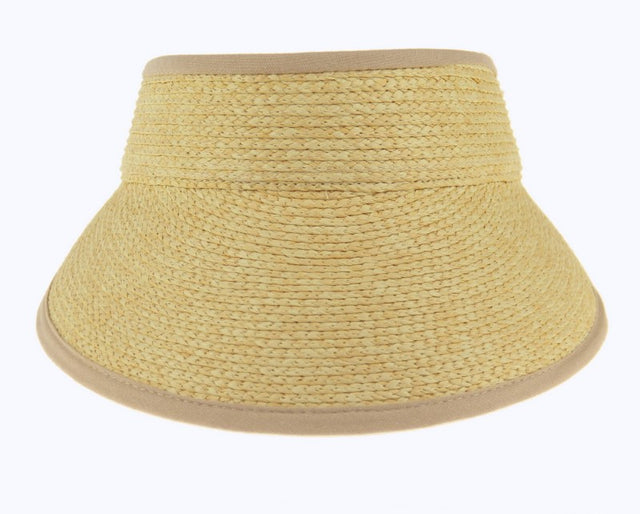 Lightweight NATURAL fabric trimmed visor with elastic back for sun protection and style, perfect for outdoor activities.