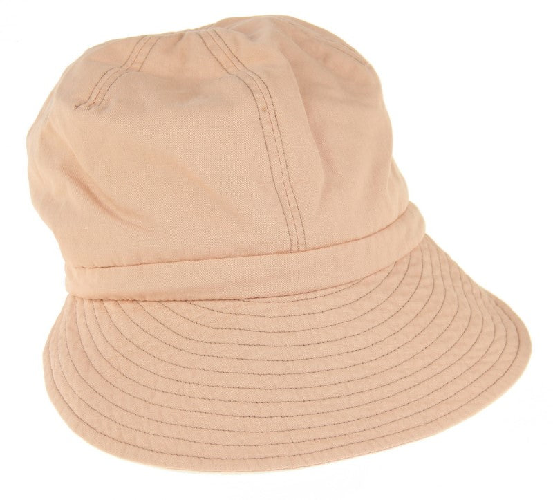 Stylish pink cotton visor cap with 9cm brim and detachable chin strap, perfect for outdoor activities and sun protection.