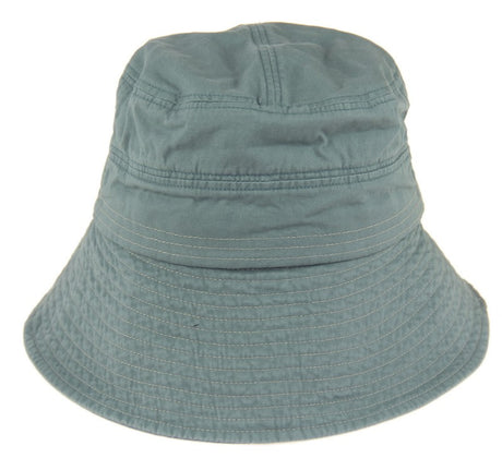 Chic blue cotton cloche bucket hat with detachable chin strap and sun-protecting brims for stylish outdoor wear.
