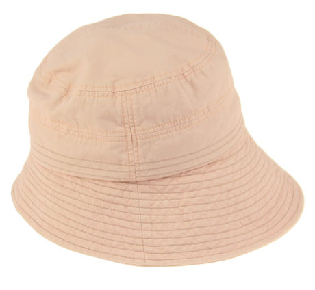 Chic pink Cloche Bucket Hat made from 100% cotton, featuring a detachable chin strap and sun-protective brims.