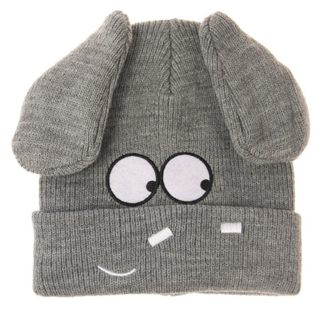 Kids grey beanie set with playful dog ears, made of soft acrylic, perfect for ages 2-8. Ideal for chilly outdoor fun.
