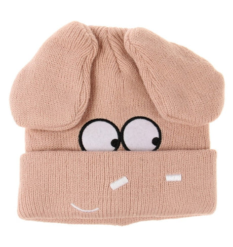 Two pink beanies for kids with floppy ears, perfect for ages 2-8; soft, warm, and playful accessory for outdoor fun.