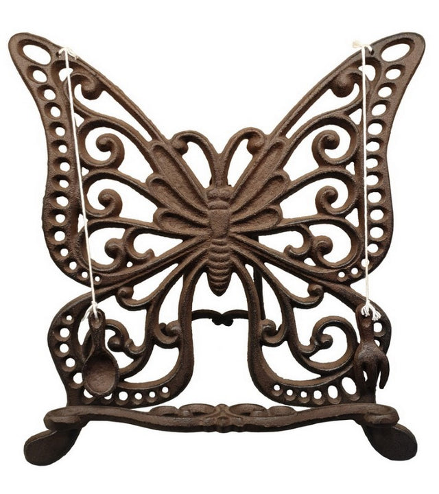 Elegant butterfly-themed recipe book holder, measuring 27cm wide, perfect for organizing cookbooks and tablets in the kitchen.