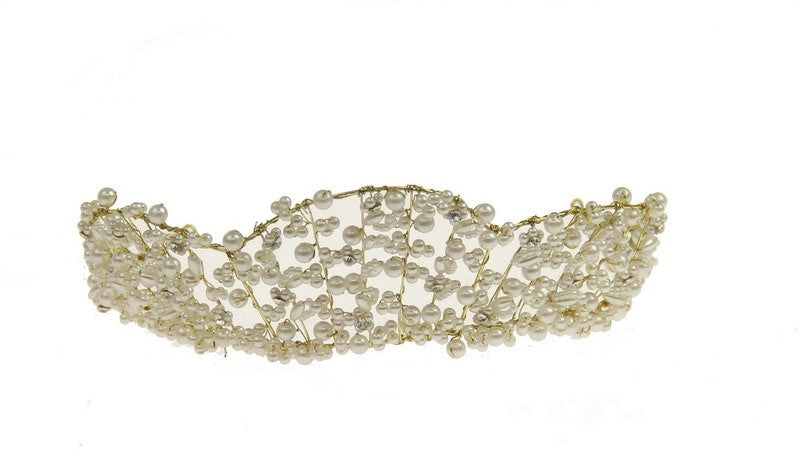 Gold Pearl Tiara featuring radiant gold accents and elegant pearls, perfect for enhancing any bridal look.