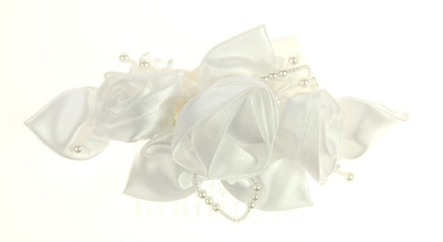 Elegant white bridal headpiece with delicate embellishments, perfect for enhancing both classic and modern wedding styles.