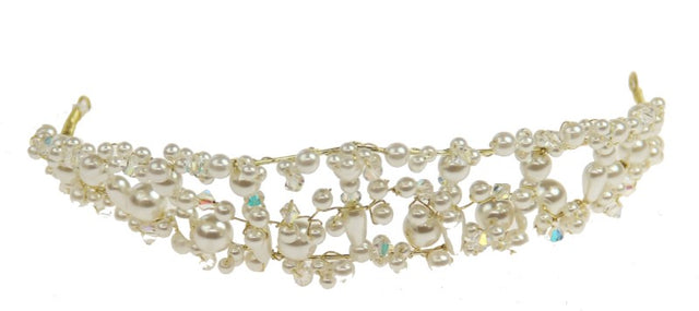 Elegant gold wire headpiece adorned with lustrous pearls, perfect for enhancing any bridal look.