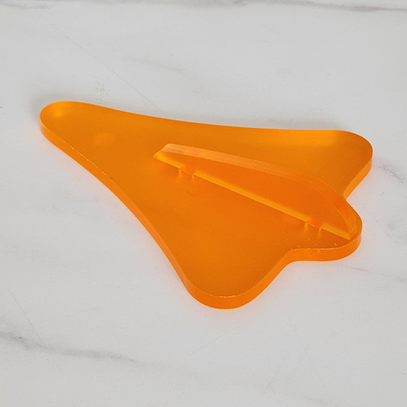 Vibrant orange satin acrylic jet plane wall art, 105mm x 145mm, perfect for modern decor and aviation enthusiasts.