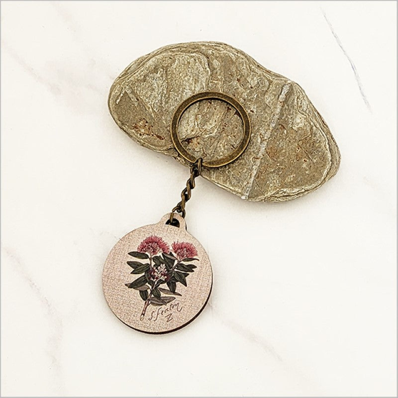 Lightweight SF Pohutukawa printed keychain showcasing a vibrant flower design, perfect for stylish keys and gifts.