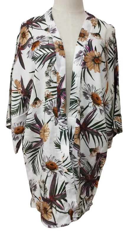Ella Curved Hem Kimono in WHITE, featuring soft viscose fabric, relaxed fit, and versatile styling for any occasion.