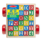 Colorful wooden block cart featuring 30 solid wood blocks, promoting toddler learning through stacking, sorting, and play.