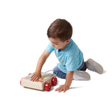 Colorful wooden block cart with 30 solid blocks, featuring letters, numbers, and pictures for early childhood learning.