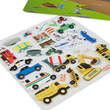 Puffy Sticker Play Set featuring 32 reusable vehicle stickers and double-sided backgrounds for creative storytelling fun.