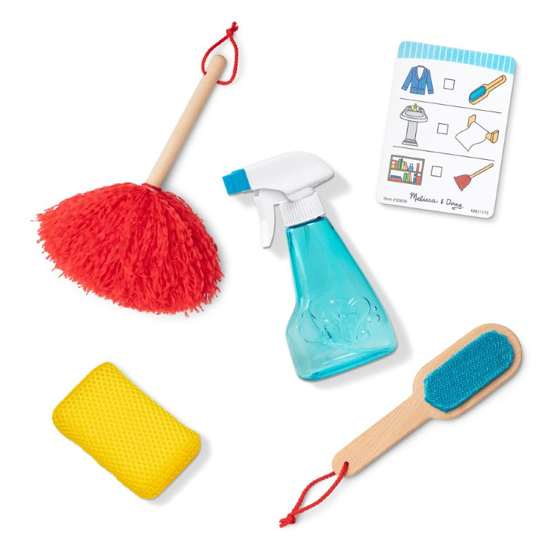 Deluxe Sparkle & Shine Cleaning Play Set for kids with wooden broom, mop, duster, and checklist for fun, imaginative play.