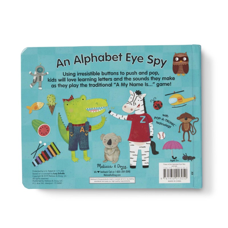 Interactive board book with pop-a-dot technology for toddlers, enhancing alphabet learning and fine motor skills.