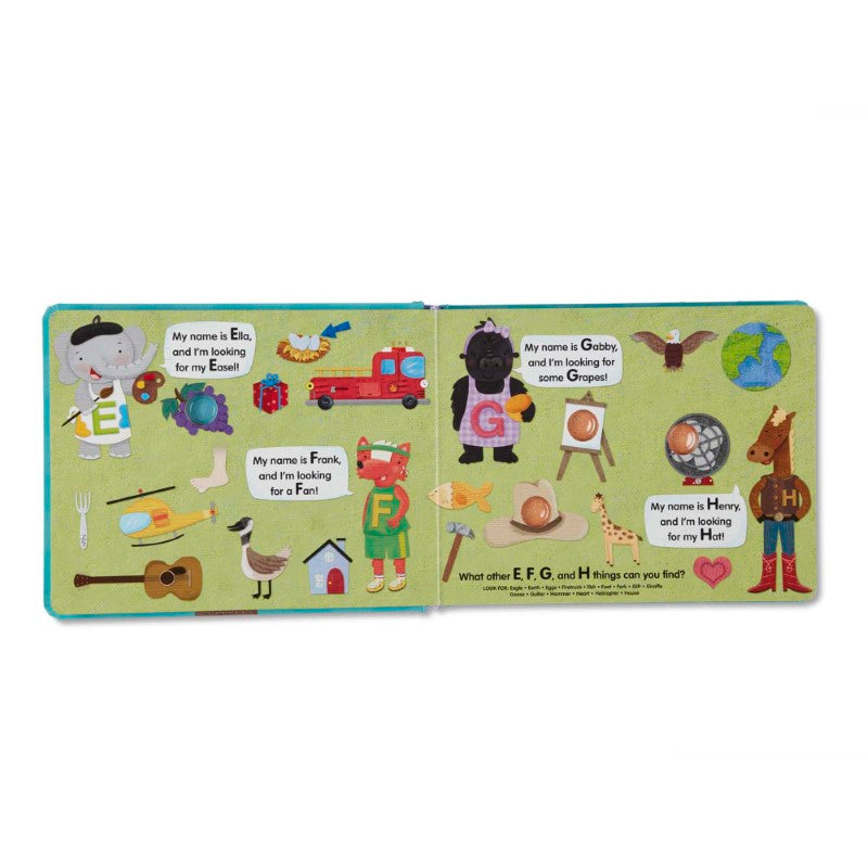 Interactive board book featuring pop-a-dot technology, helping kids learn the alphabet while playing 'I Spy'.