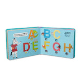 Interactive board book with pop-a-dot buttons for learning ABCs, counting, and fine motor skills in toddlers.