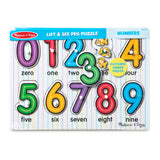 Colorful 10-piece peg puzzle teaching number recognition with illustrations for each numeral, perfect for early math skills.