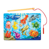 Colorful wooden fishing puzzle game by Melissa & Doug, featuring a magnetic pole to catch 10 vibrant sea animals.