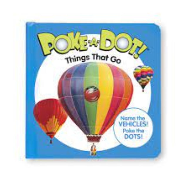 Interactive Poke-a-Dot board book featuring vibrant vehicle photos and engaging buttons for toddlers' sensory play.