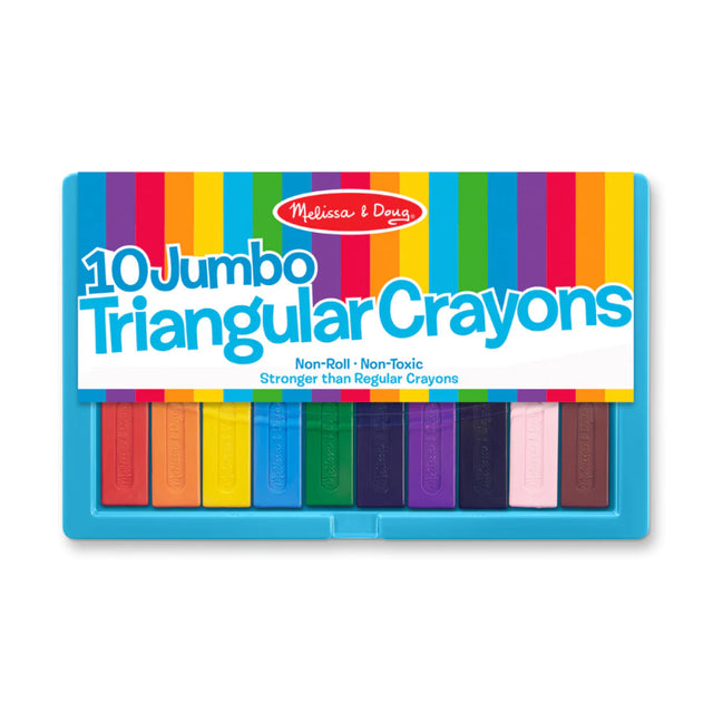 Brightly colored Jumbo Triangular Crayons in a flip-top case, designed for young artists' grip and skill development.