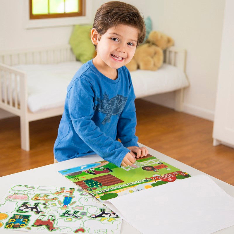 Reusable Sticker Pad featuring colorful habitats for imaginative play, with 150 repositionable stickers for endless storytelling.