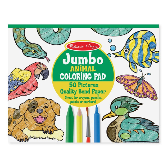 Jumbo Coloring Pad featuring 50 animal outlines, perfect for kids to color and unleash their creativity together.