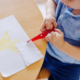 Child-safe scissor set with two pairs for kids, cutting straight and zigzag lines safely—ideal for creative crafting fun.