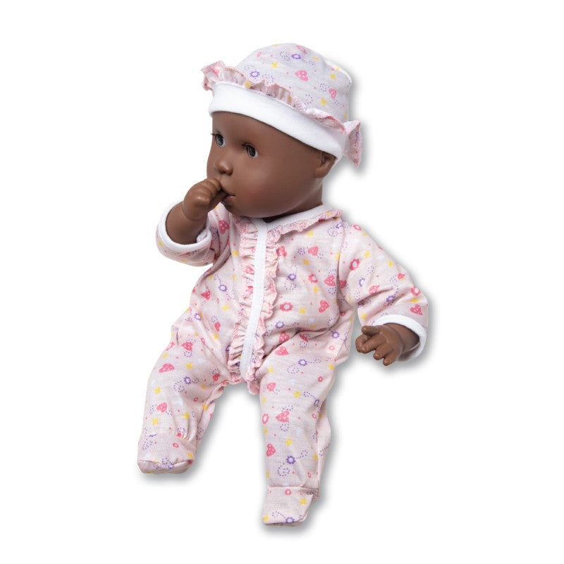 12-inch Gabrielle doll by Melissa & Doug with dark skin, brown eyes, removable outfit, and thumb-sucking feature for nurturing play.