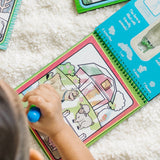 Mess-free coloring book featuring reusable animal scenes, a refillable water pen, and search-and-find activities for kids.