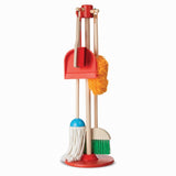 Colorful six-piece cleaning set from Melissa & Doug, including a broom, mop, and duster, designed for imaginative play.