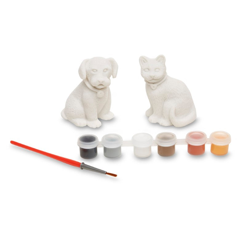 "Two solid resin pet figurines for kids to paint and personalize, fostering creativity and artistic skills."