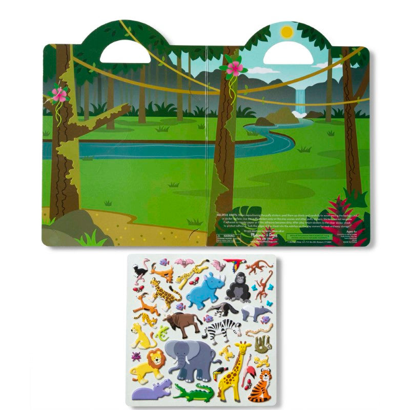 Puffy Sticker Play Set featuring safari animals and a fold-out background for imaginative storytelling and creative play.