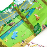 Colorful puffy stickers featuring safari animals and a fold-out background for imaginative play and storytelling.