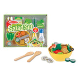 Colorful 52-piece Slice & Toss Salad Set for imaginative play, featuring felt greens, wooden veggies, and dressing bottles.