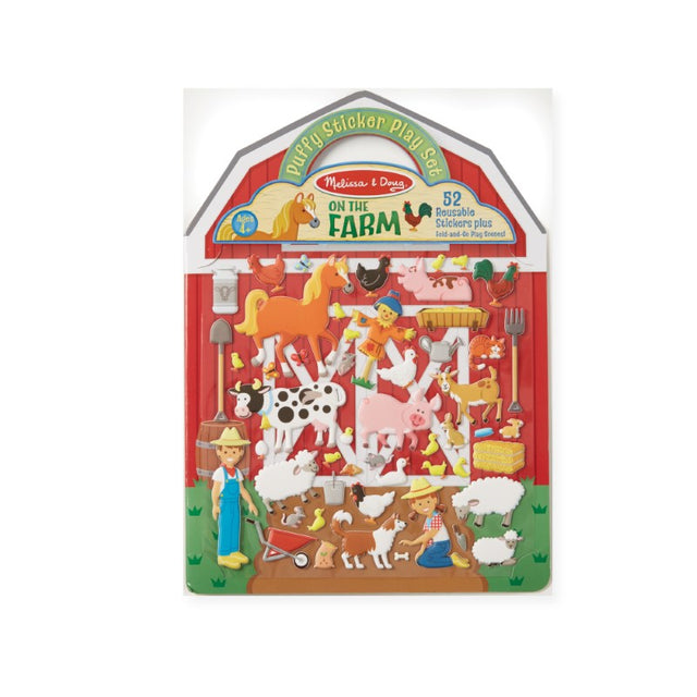 Colorful Melissa & Doug Puffy Sticker - Farm set with 52 reusable stickers for imaginative kids' storytelling and play.