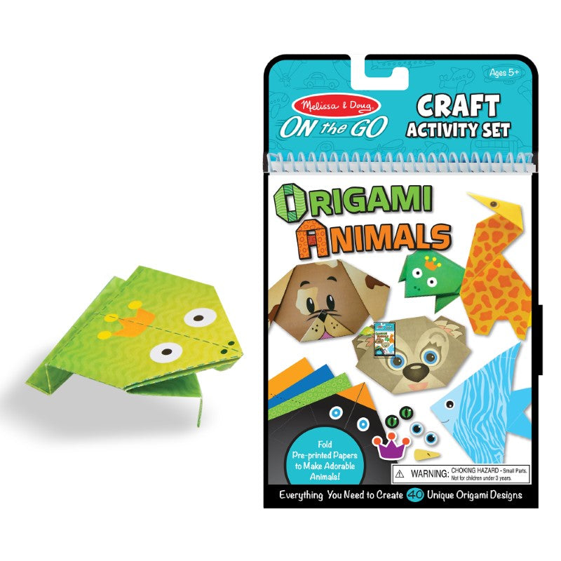 Origami activity set for kids with 40 animal crafts, vibrant papers, stickers, and easy instructions for creative fun.