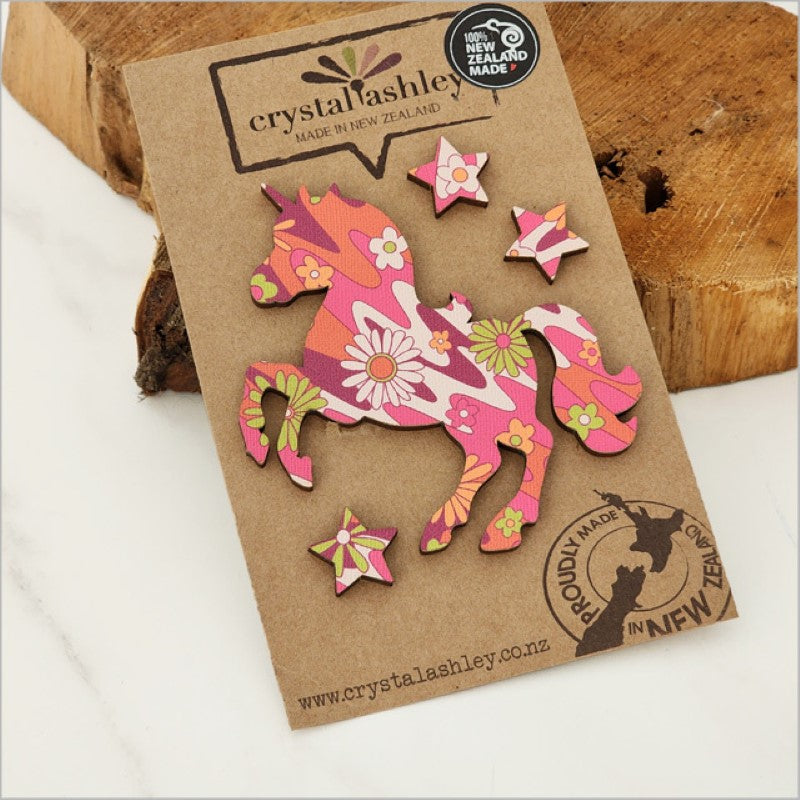 Wall Art - Mini Textured Set Unicorn (Retro Floral Pink)