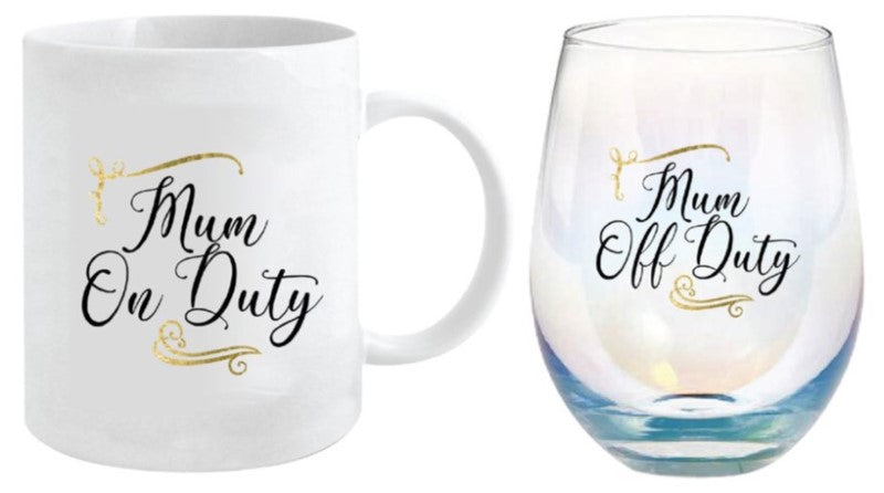 Mum 360ml Mug and 600ml Stemless Glass Gift Set celebrating motherhood with elegant design for daily use and special occasions.