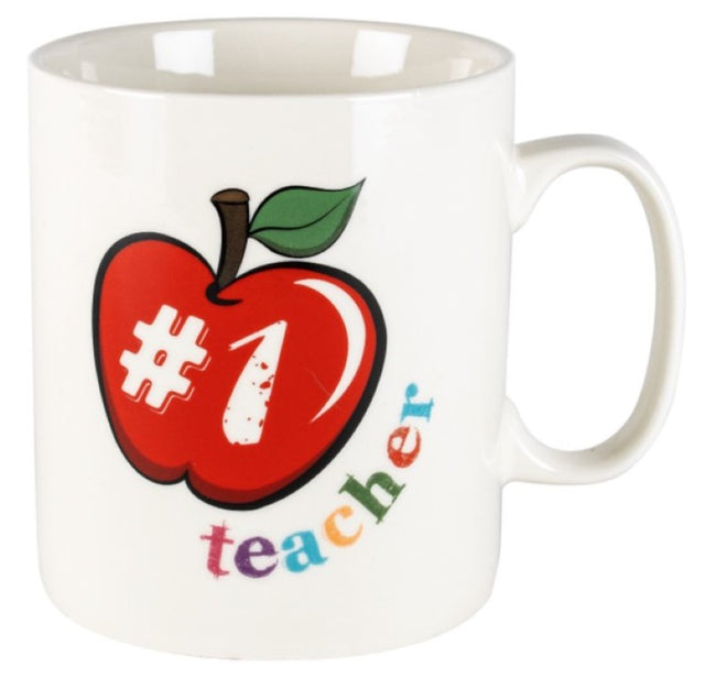 A large 800ml ceramic mug featuring a vibrant #1 Teacher logo, perfect for appreciating educators with style.