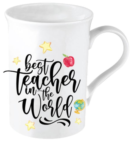 Ceramic 'Best Teacher' mug (310ml) with a charming design, perfect for coffee or tea, ideal for gifts and daily use.