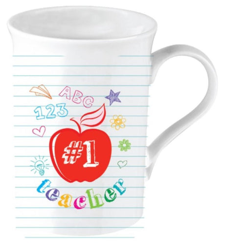 Ceramic #1 Teacher mug (310ml) with vibrant print, perfect gift for educators celebrating their impact.