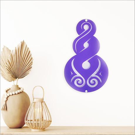 Large purple satin acrylic wall art featuring a Pikorua design, symbolizing connection and unity, ideal for home or office decor.