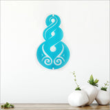 Large teal satin acrylic wall art featuring a Pikorua design symbolizing connection and life's journey, perfect for any space.