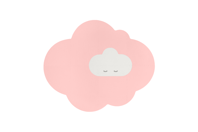 Blush rose kids' playmat with cloud motif, 12mm EVA foam, non-toxic, water-resistant, 145 x 90cm, perfect for safe play and tummy time.