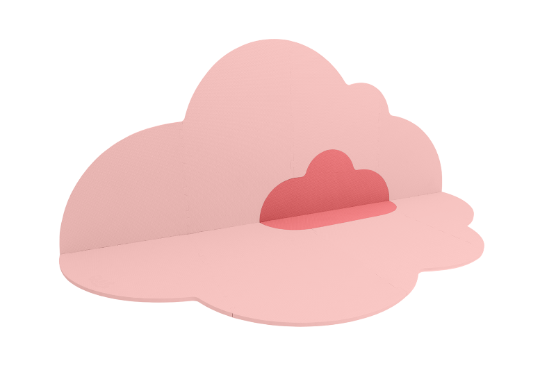 Soft blush rose playmat with cloud motif, made from 12mm EVA foam for safe crawling and play, non-toxic and water-resistant.