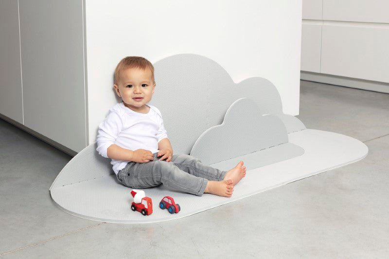 Luxurious Pearl Grey playmat for kids, featuring three versatile set-ups, waterproof design, and soft EVA foam cushioning.