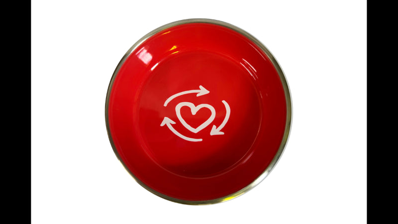 Vibrant red Durabolz cat dish made of stainless steel with non-slip rubber base, 190mL capacity, dishwasher-safe.