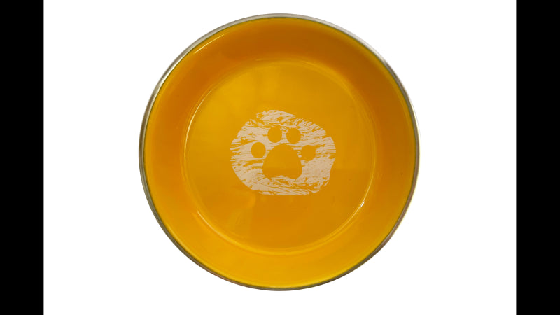 Durabolz Cat Dish in vibrant yellow, stainless steel with non-slip base, dishwasher-safe, perfect for cats' meals.