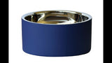 Eclipse Double Walled Pet Feeding Bowl in blue, featuring durable stainless steel, insulation, skid-resistant base, and dishwasher-safe design.