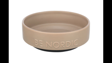 BE NORDIC Non-Slip Taupe Bowl for pets, 500mL capacity, ceramic design with rubber base for stability and eco-friendly support.